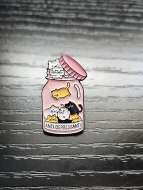 Pink 'Anti Depressants' Cat Jar Enamel Pin